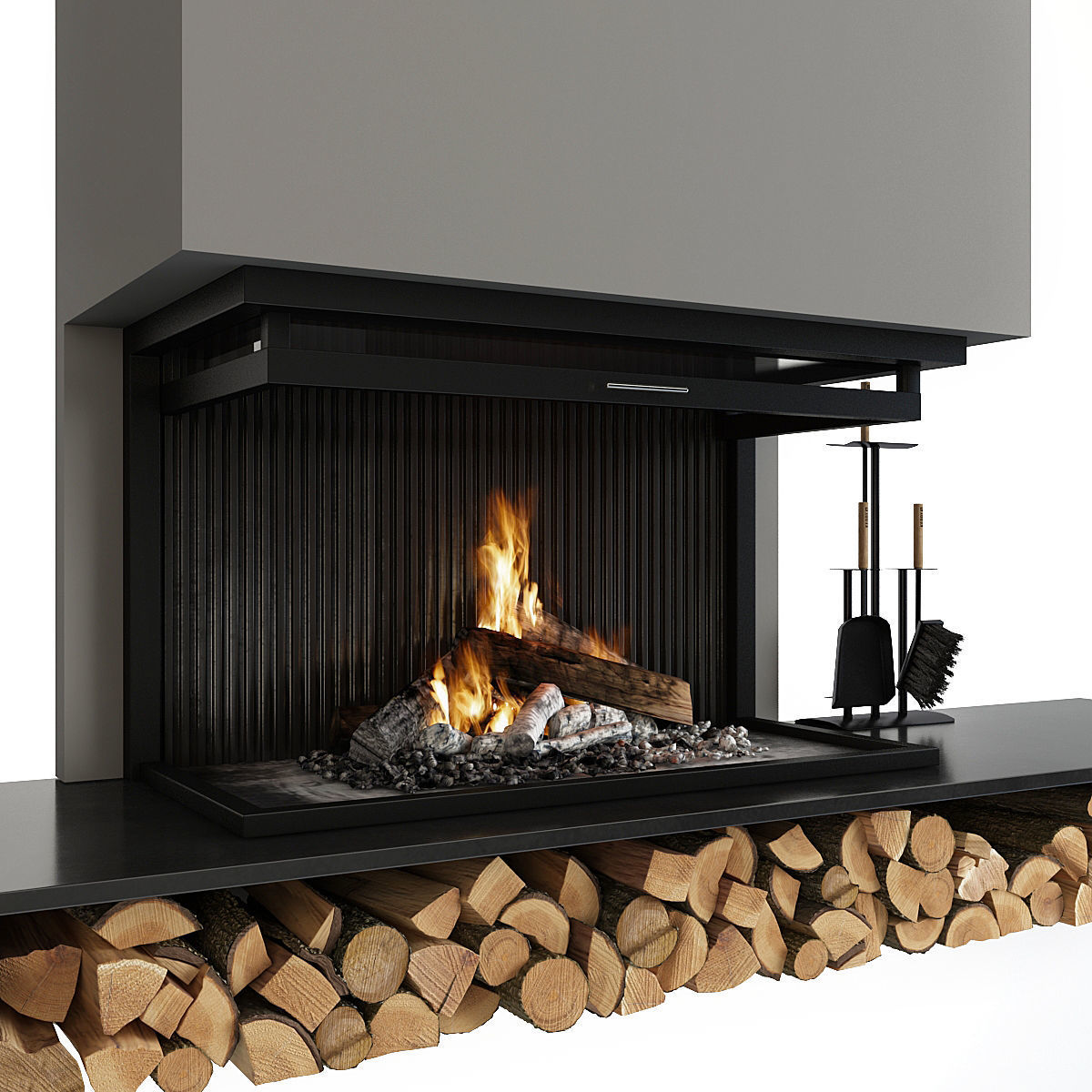 Fireplace and Firewood 3D model_6