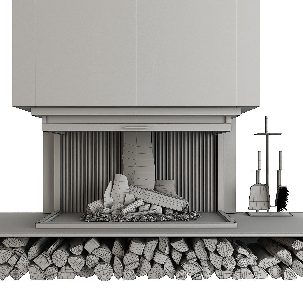 Fireplace and Firewood 3D model_8
