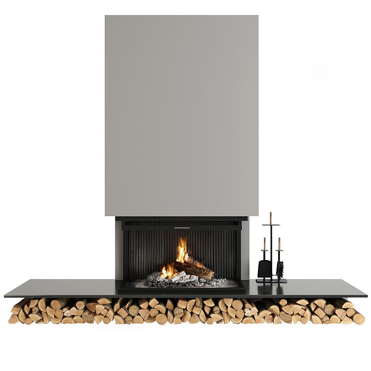Fireplace and Firewood 3D model_4