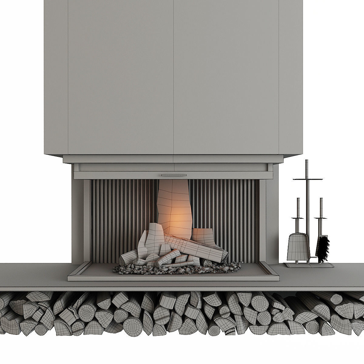 Fireplace and Firewood 3D model_1