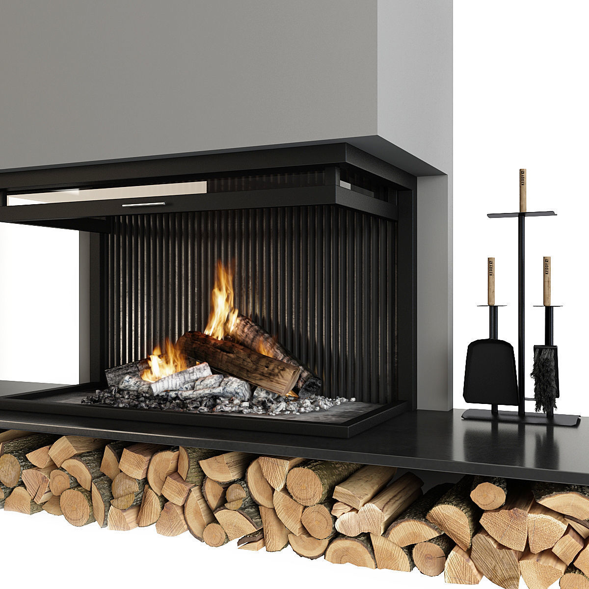 Fireplace and Firewood 3D model_9