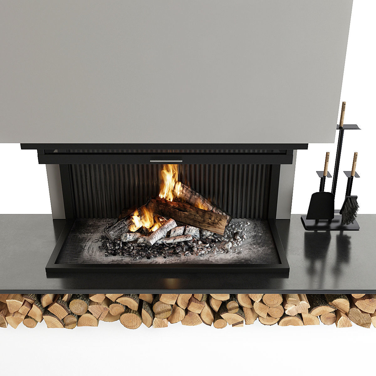 Fireplace and Firewood 3D model_2