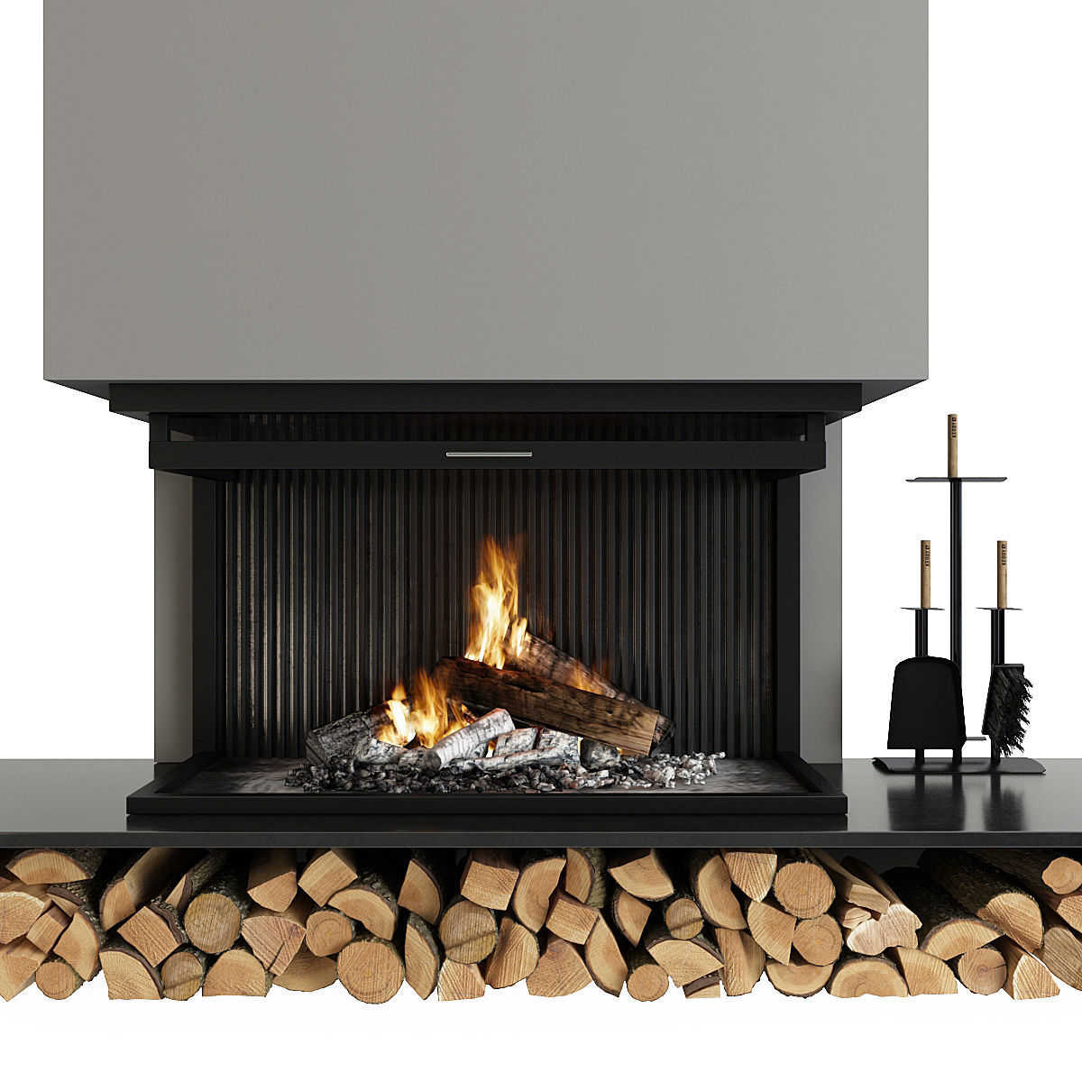 Fireplace and Firewood 3D model_7
