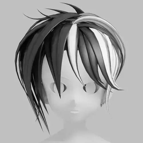 Anime Hair Black and white Low-poly 3D model