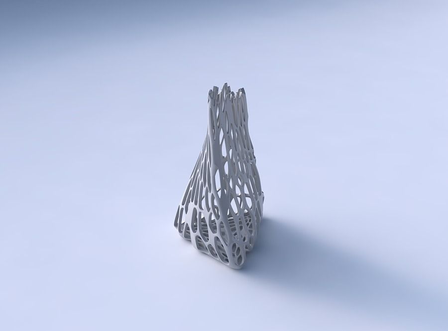 Vase twist tilted triangle with cracked organic lattice 3D print model_3