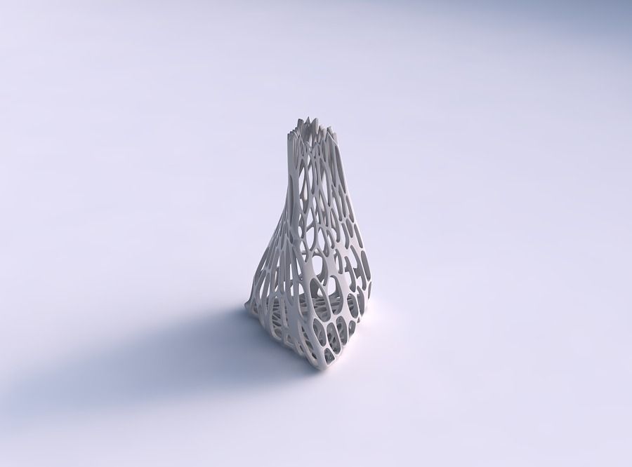Vase twist tilted triangle with cracked organic lattice 3D print model_0