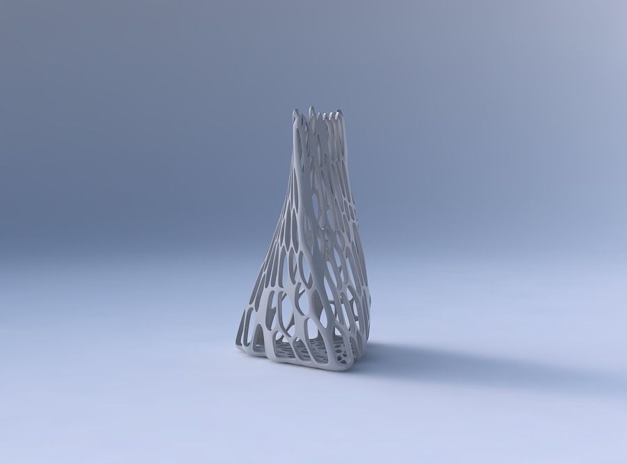 Vase twist tilted triangle with cracked organic lattice 3D print model_4