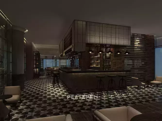 restaurant bar with checkered floor