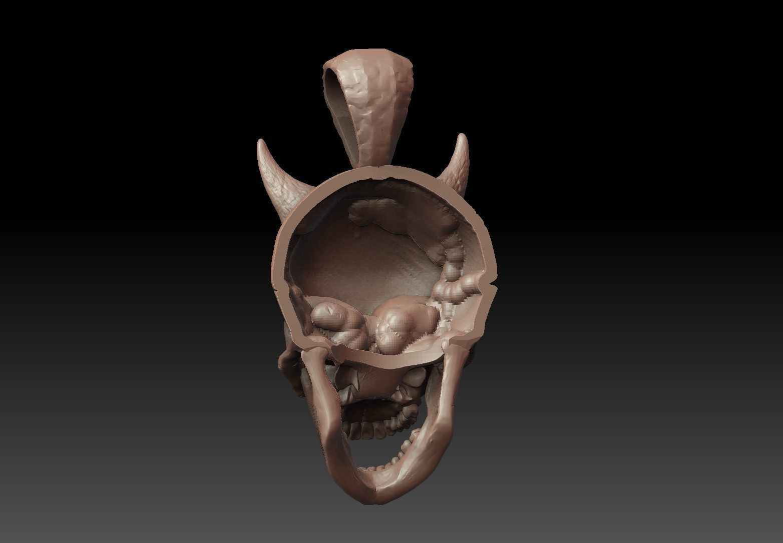 Skull pendant with horns jewelry 3d model  3D print model_5