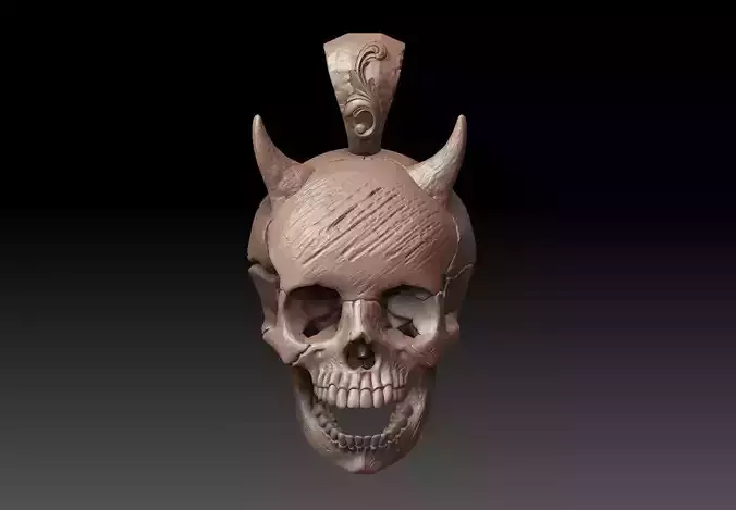 Skull pendant with horns jewelry 3d model 