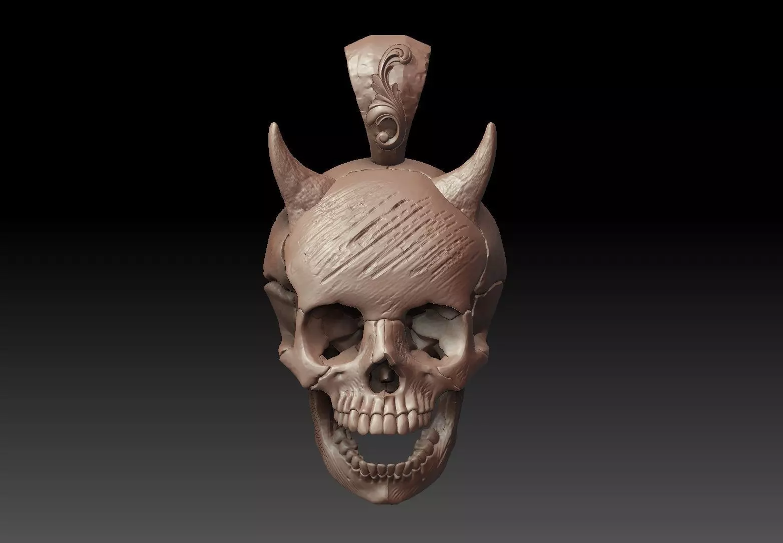 Skull pendant with horns jewelry 3d model  3D print model_0