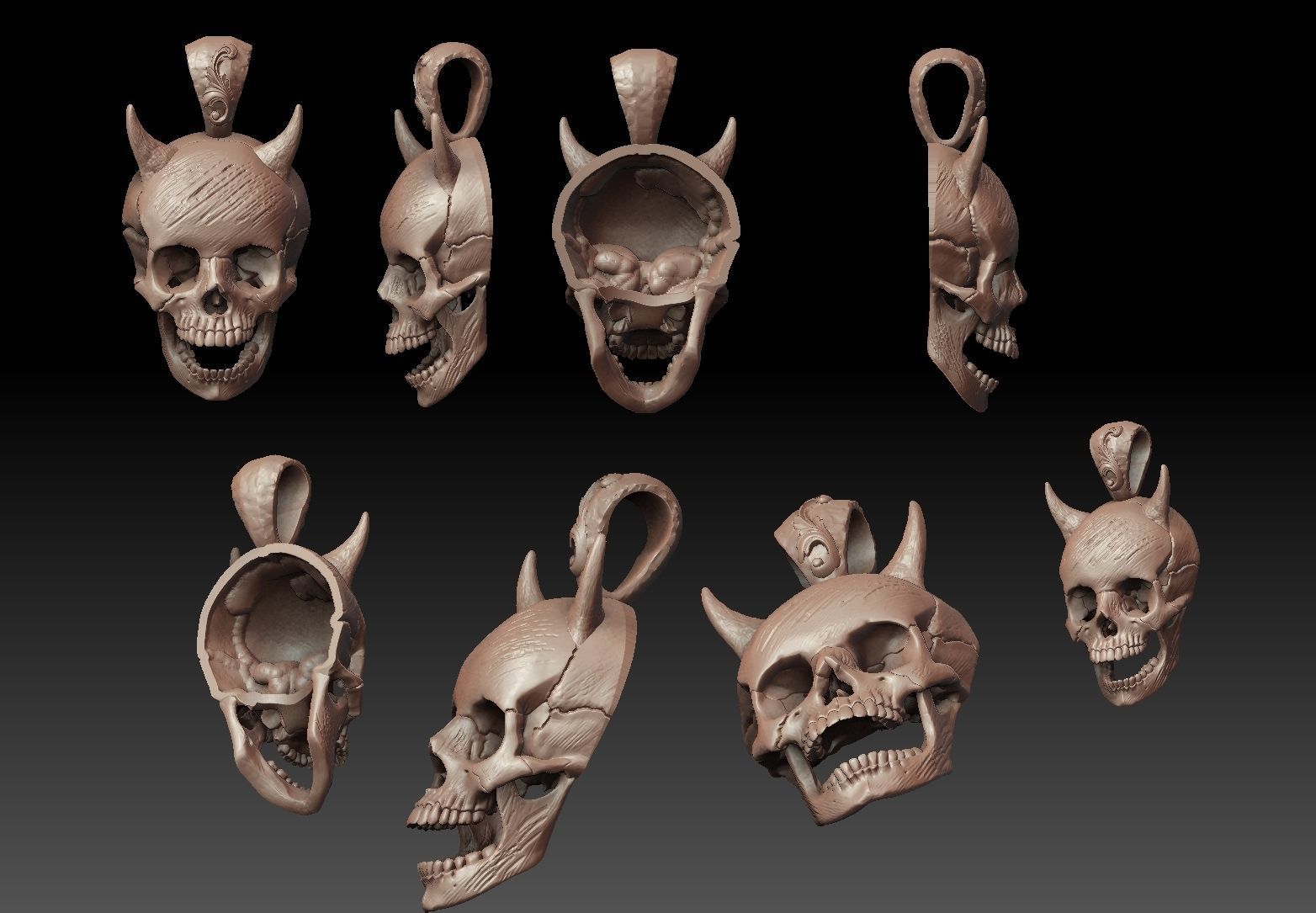 Skull pendant with horns jewelry 3d model  3D print model_3