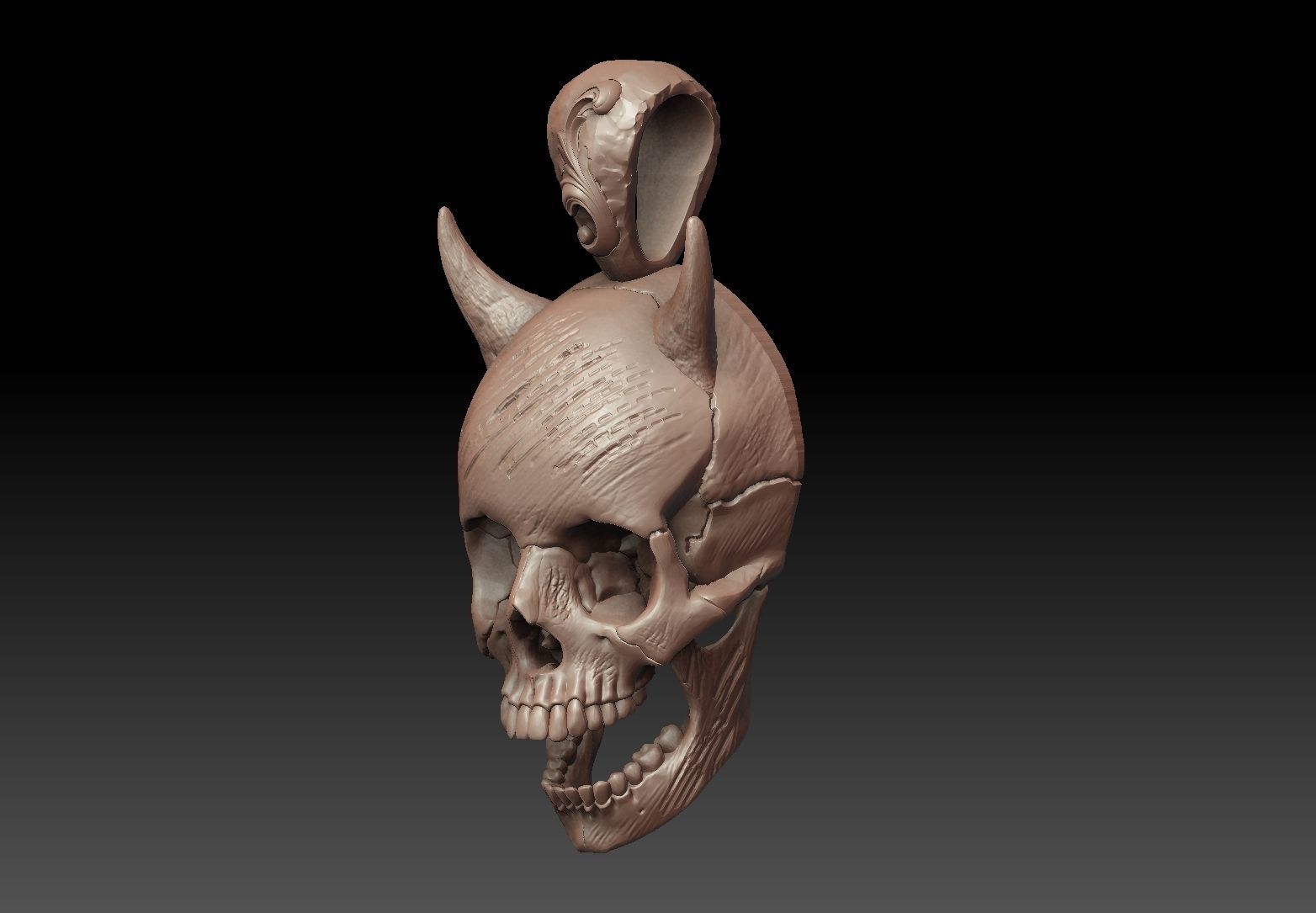 Skull pendant with horns jewelry 3d model  3D print model_7