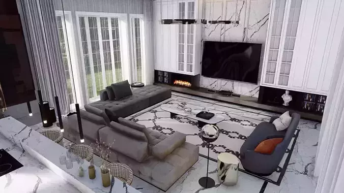 Lumion 10 Interior Living with Kitchen Scene 3D model