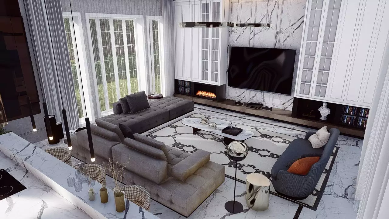 Lumion 10 Interior Living with Kitchen Scene 3D model_0