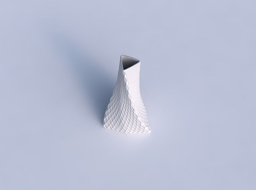 Vase twist tilted triangle with diagonal grid dents 3D print model_1