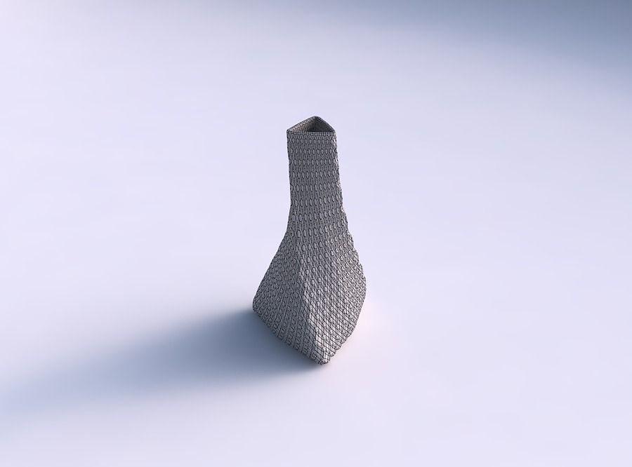 Vase twist tilted triangle with diagonal grid dents 3D print model_5