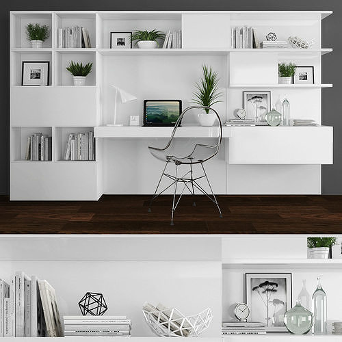 Workplace modern home office design Low-poly 3D model