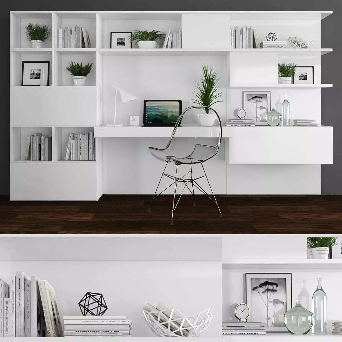 Workplace modern home office design Low-poly 3D model_0