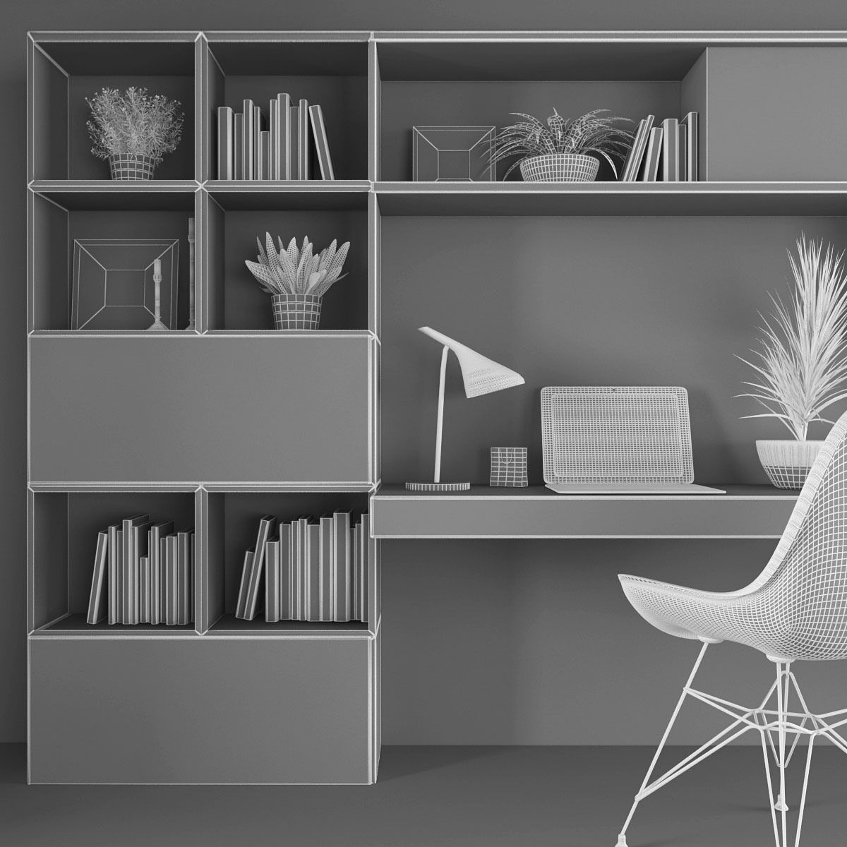 Workplace modern home office design Low-poly 3D model_2