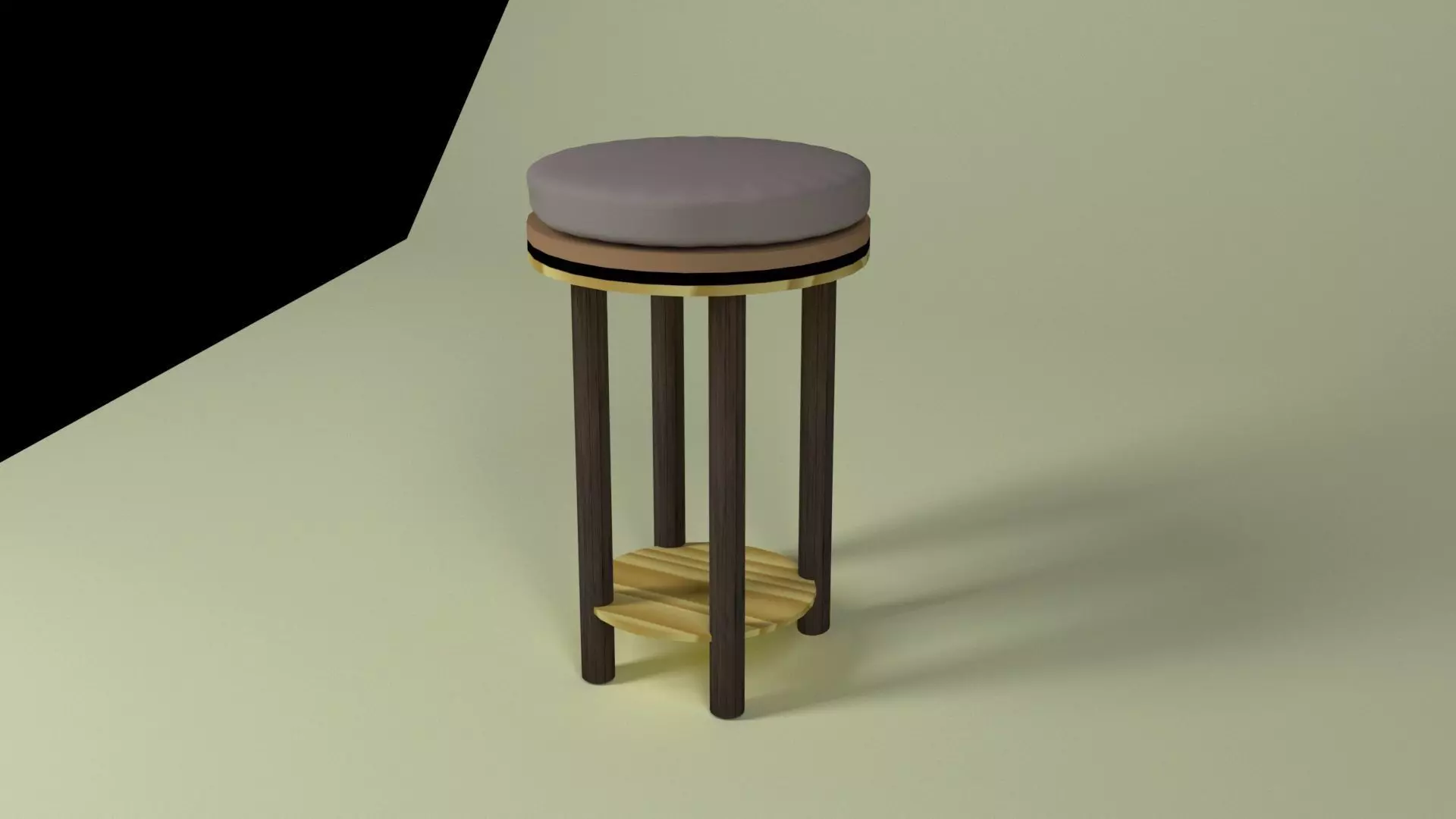 table stool with wooden base and seat 3D model_0