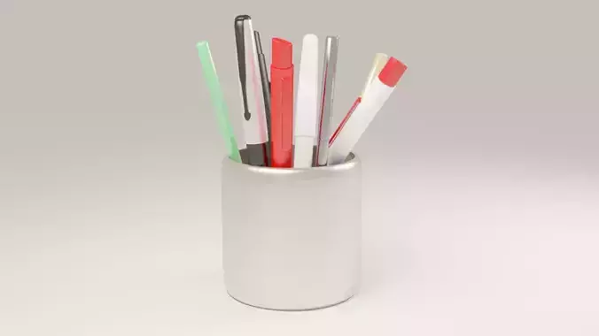 Pen holder with pencils 3D model