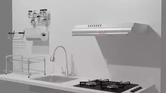 Pack Kitchen sink towel rack Cuba cooktop package 3D model