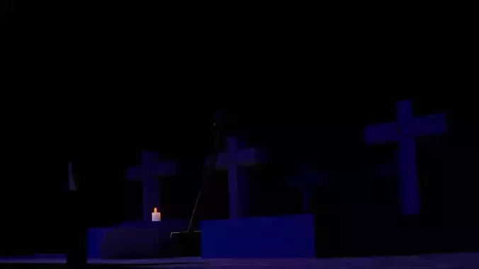 Graveyard at night with crosses and candles