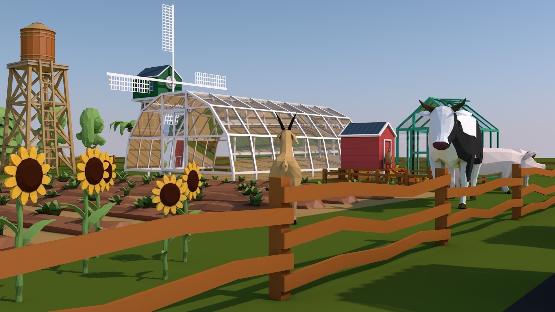 Low Poly Farm House and Animals Pack Low-poly 3D model_10