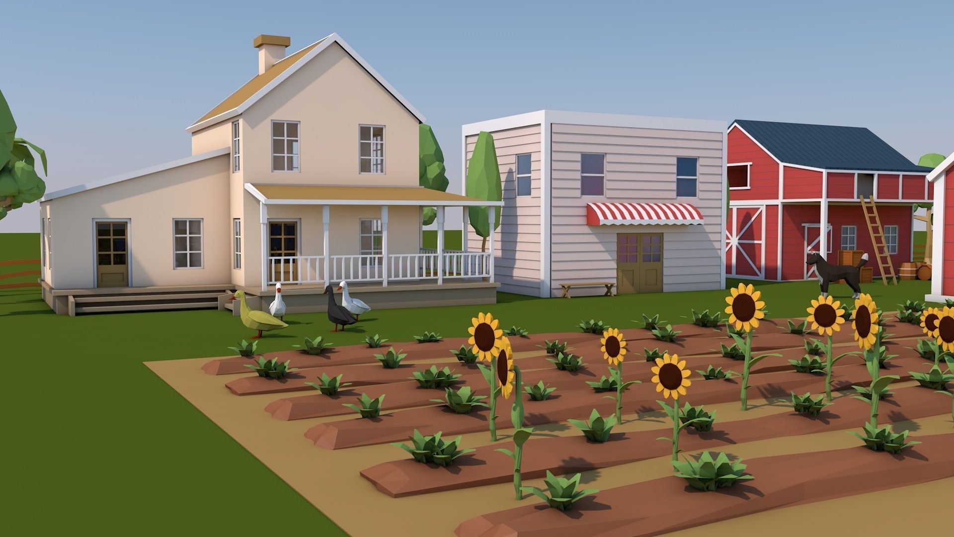 Low Poly Farm House and Animals Pack Low-poly 3D model_8