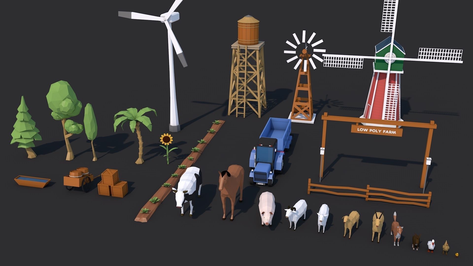 Low Poly Farm House and Animals Pack Low-poly 3D model_13