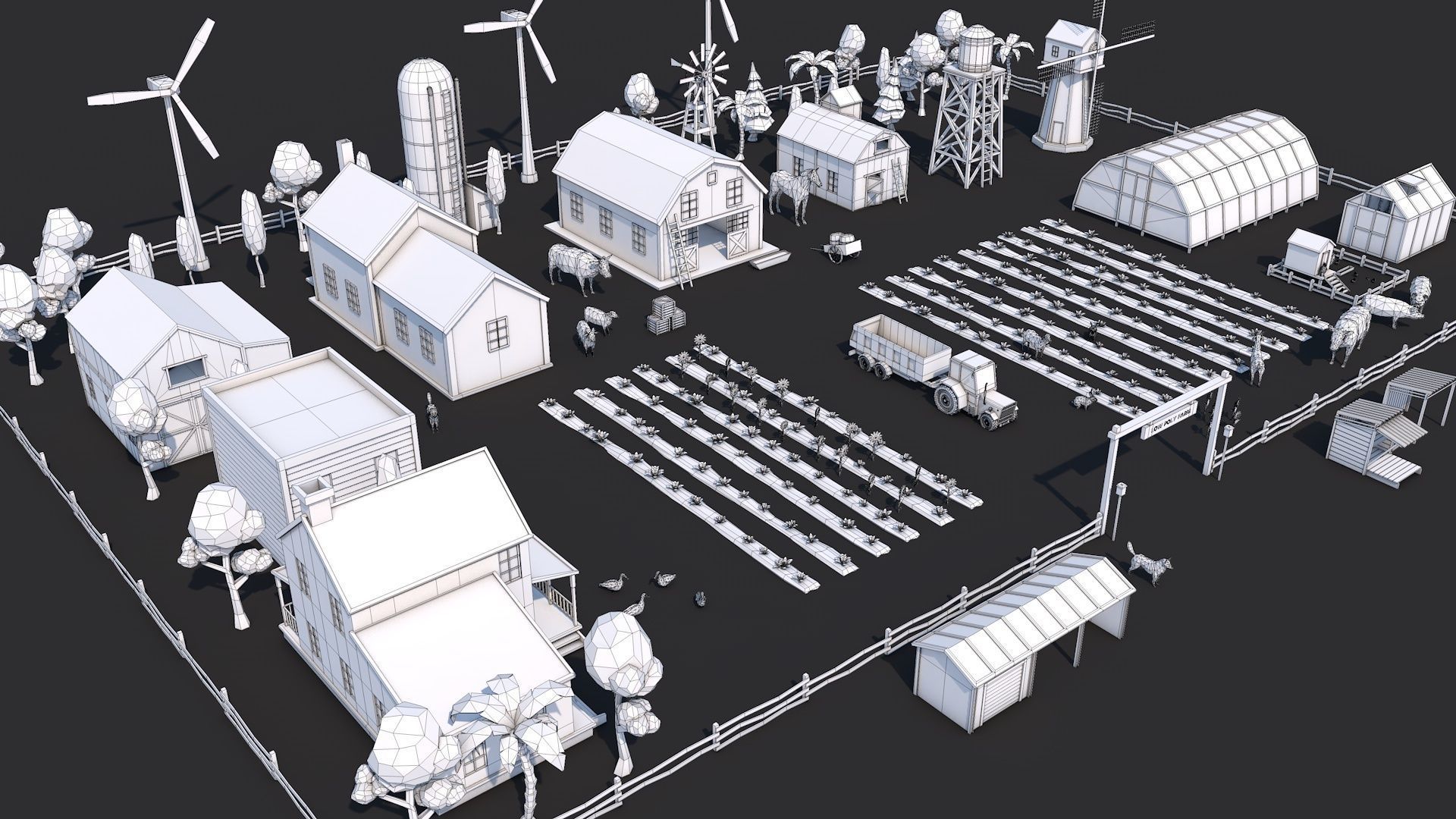 Low Poly Farm House and Animals Pack Low-poly 3D model_3