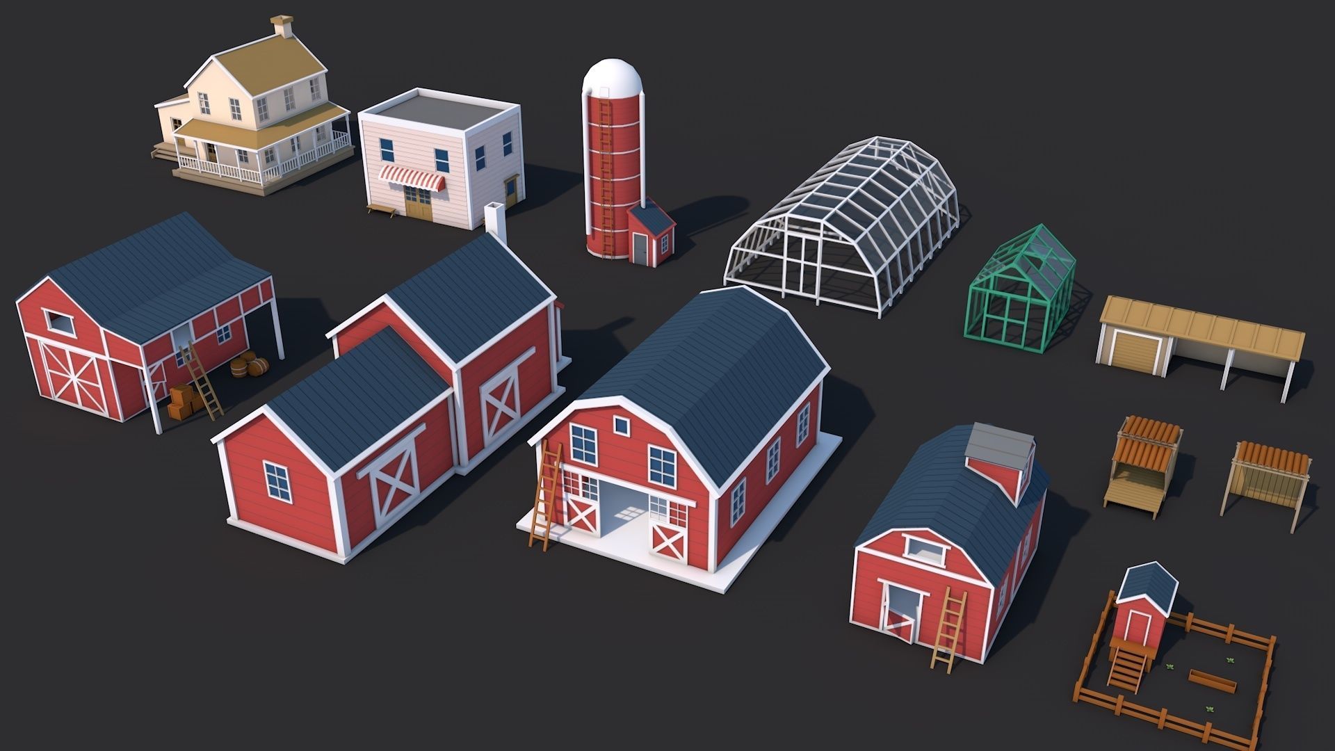 Low Poly Farm House and Animals Pack Low-poly 3D model_12