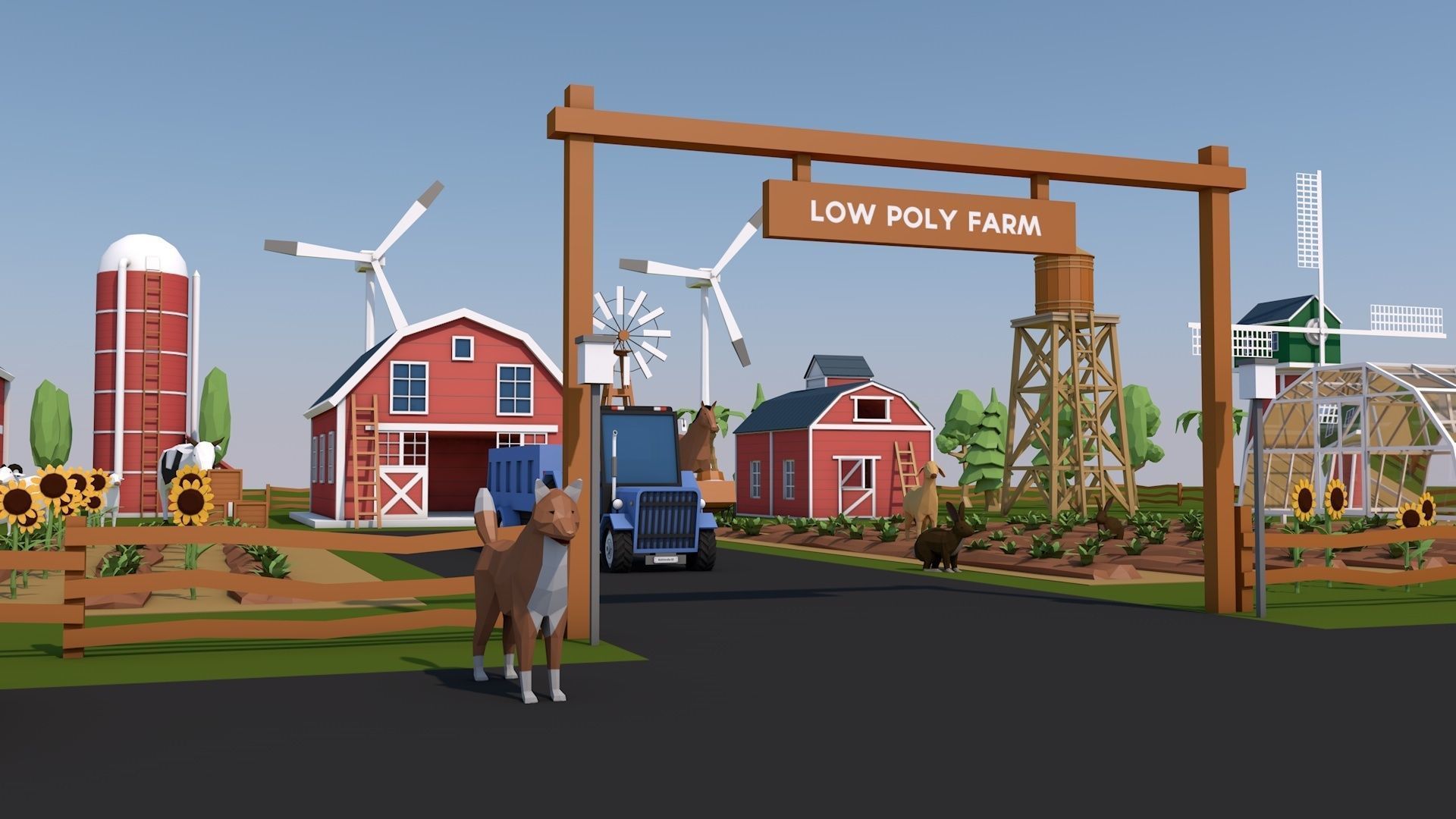 Low Poly Farm House and Animals Pack Low-poly 3D model_6