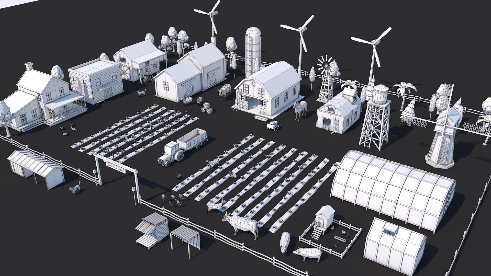 Low Poly Farm House and Animals Pack Low-poly 3D model_1