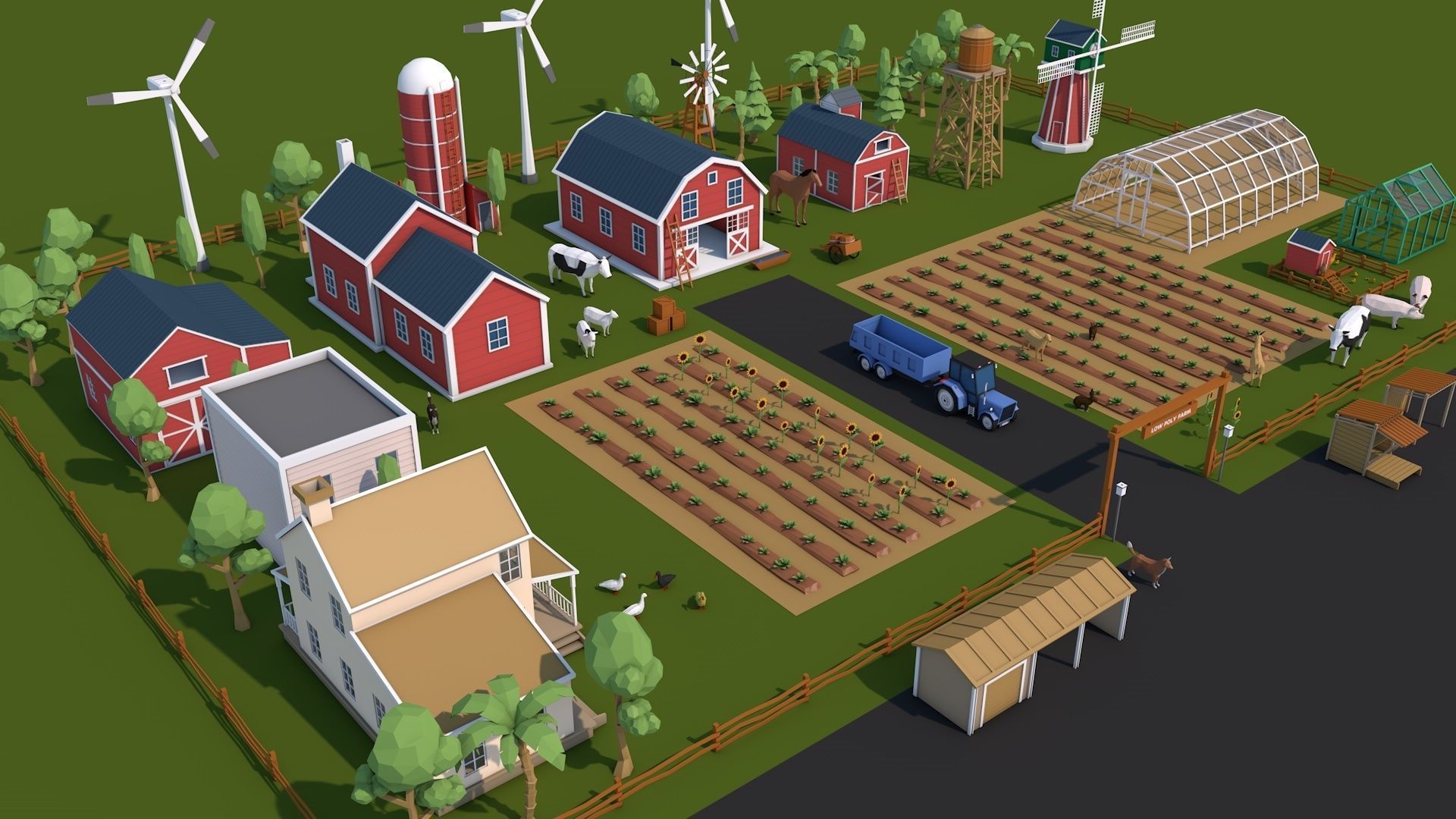 Low Poly Farm House and Animals Pack Low-poly 3D model_2