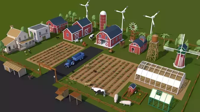 Low Poly Farm House and Animals Pack Low-poly 3D model