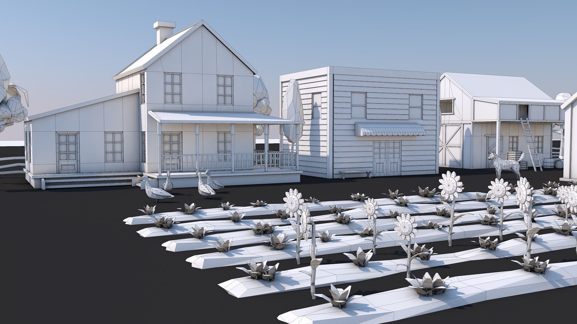 Low Poly Farm House and Animals Pack Low-poly 3D model_9