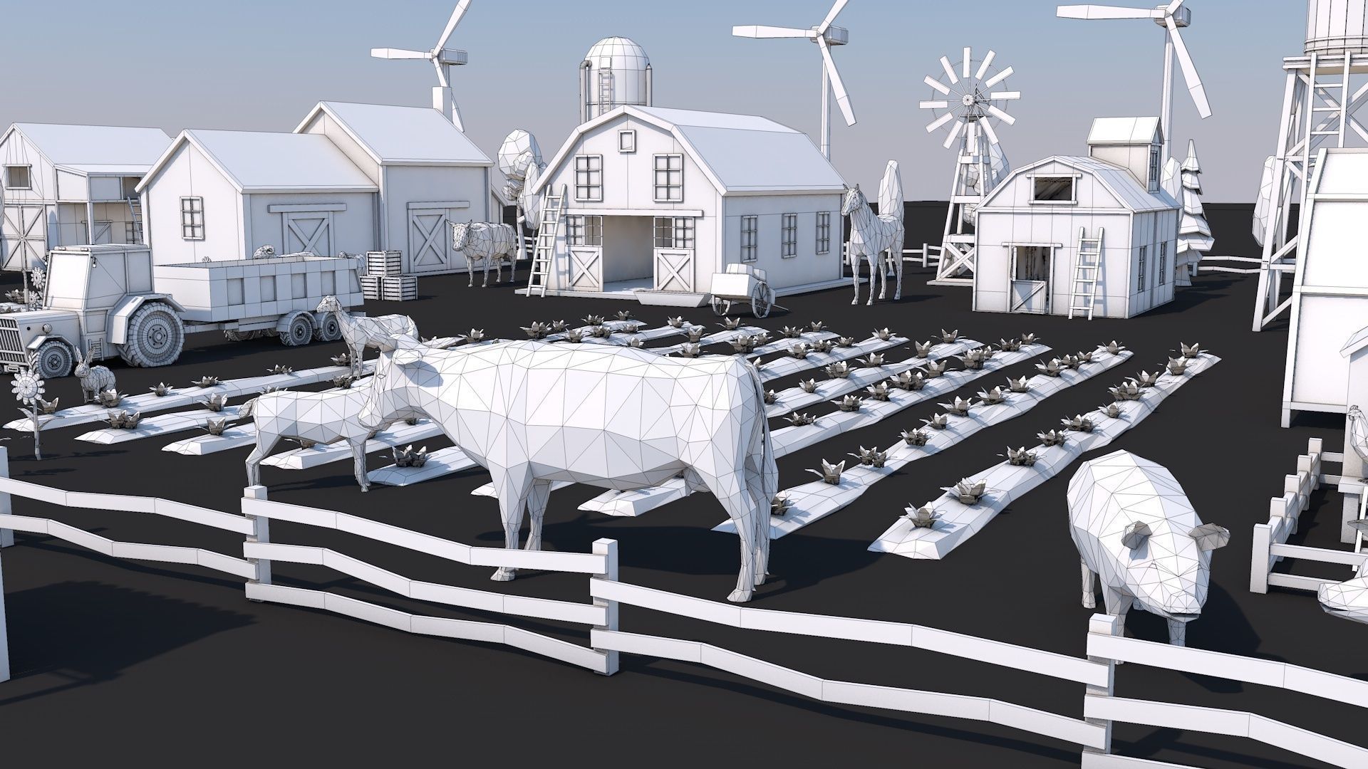 Low Poly Farm House and Animals Pack Low-poly 3D model_5