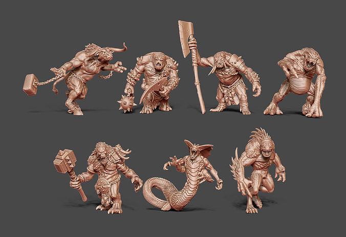 Monster bundle - 7 monsters - 52mm to 63mm scale 3D print model