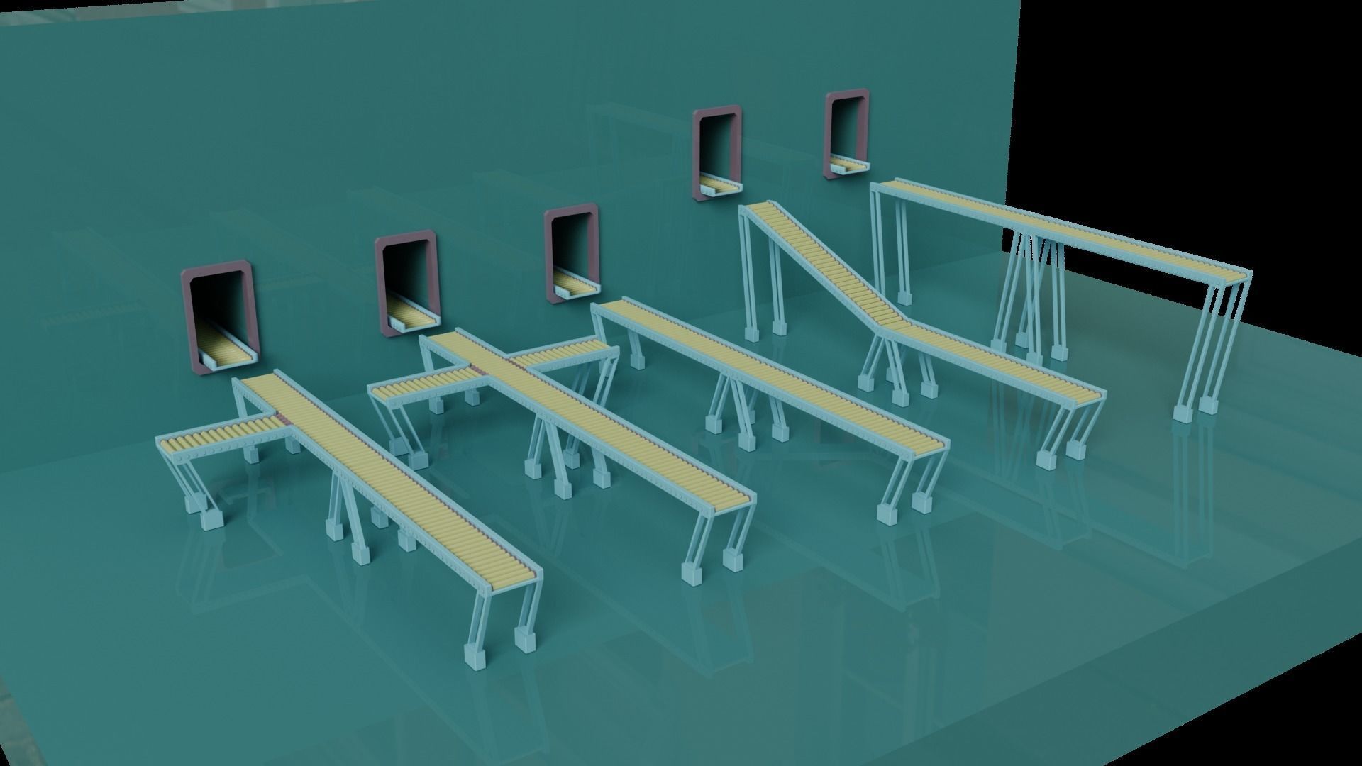 Simple Conveyor Belt Low-poly 3D model_3