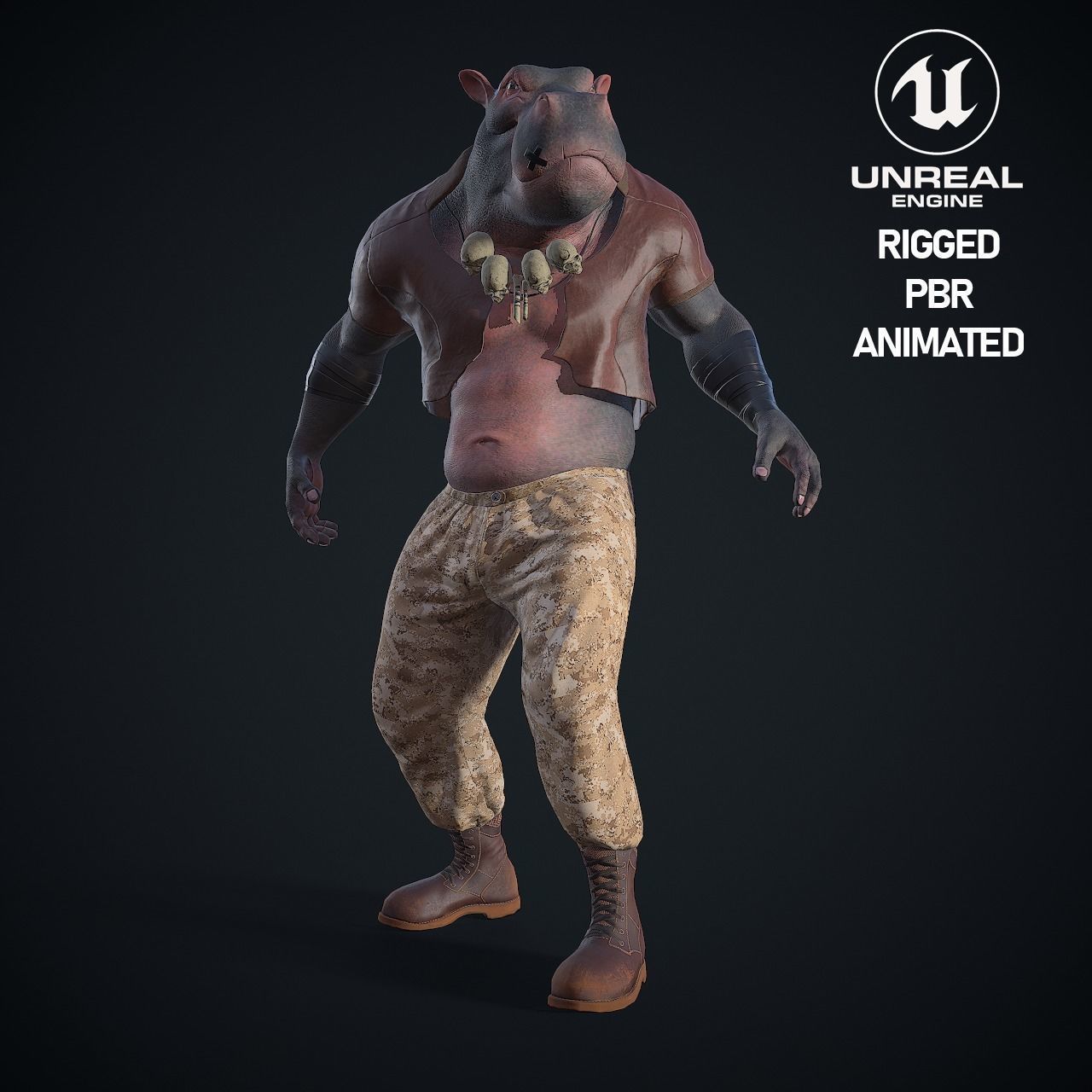 Hippo character Low-poly 3D model