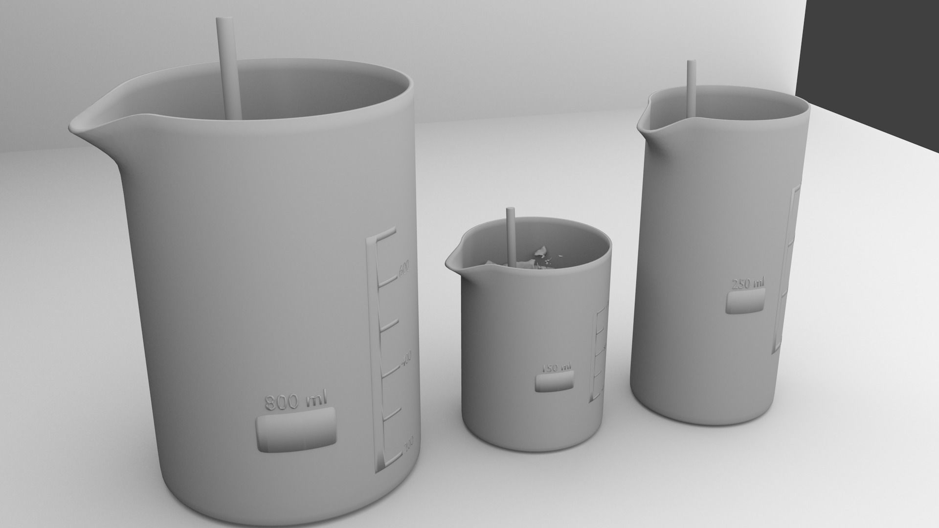 150ml  250ml and 800ml Glass Beaker with Liquid and Rod 3D model_6