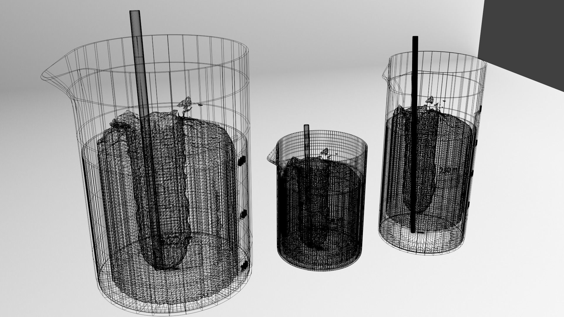 150ml 250ml and 800ml Glass Beaker with Liquid 2 and Rod 3D model_5