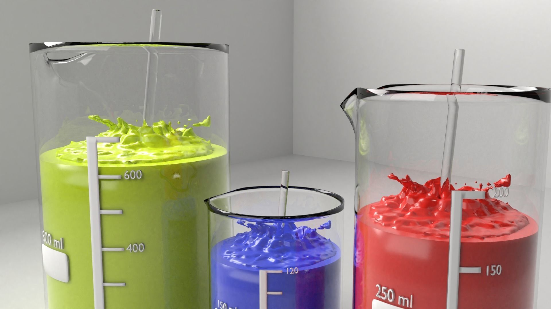 150ml 250ml and 800ml Glass Beaker with Liquid 2 and Rod 3D model_3