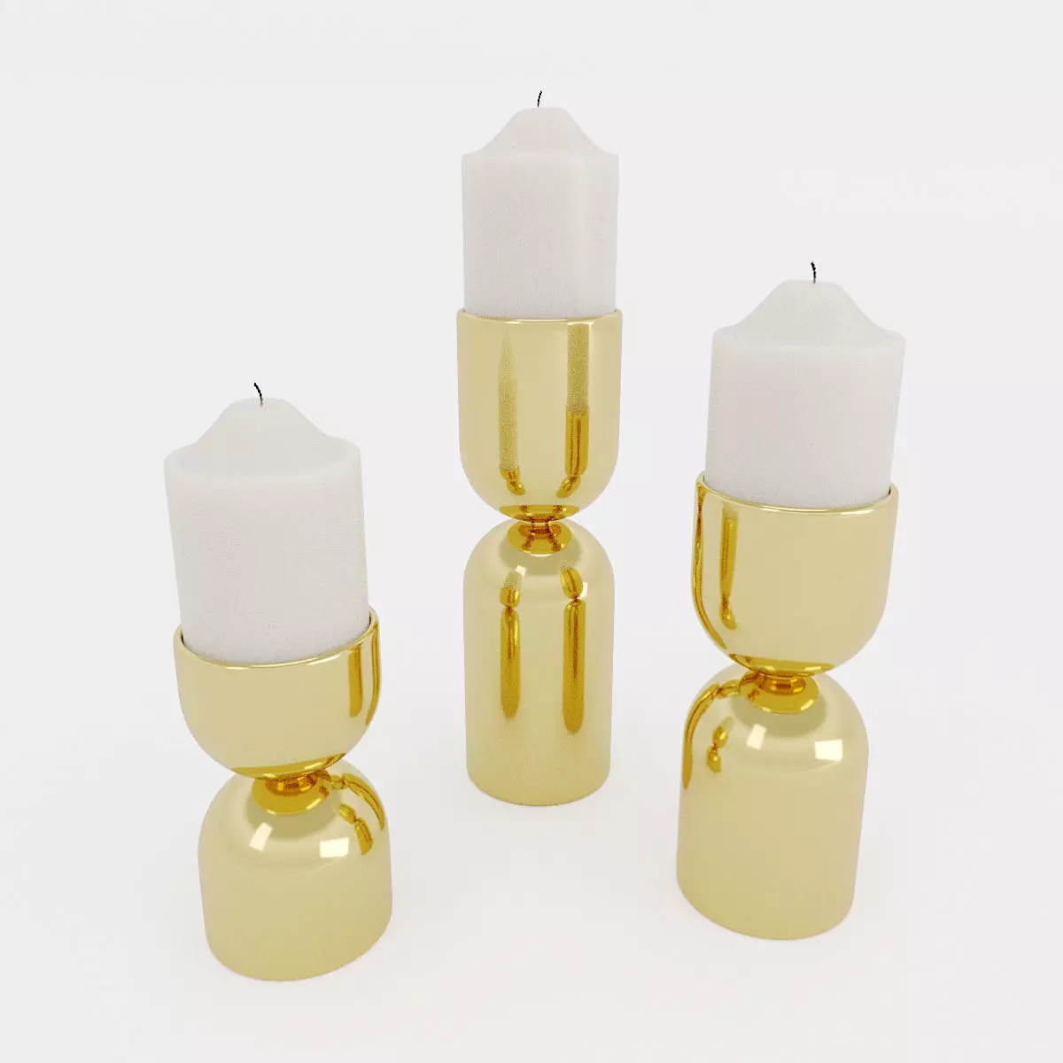 John Richard Three Antique Brass Candle Holder Set 3D model