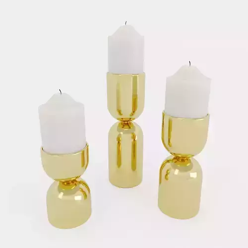 John Richard Three Antique Brass Candle Holder Set 3D model