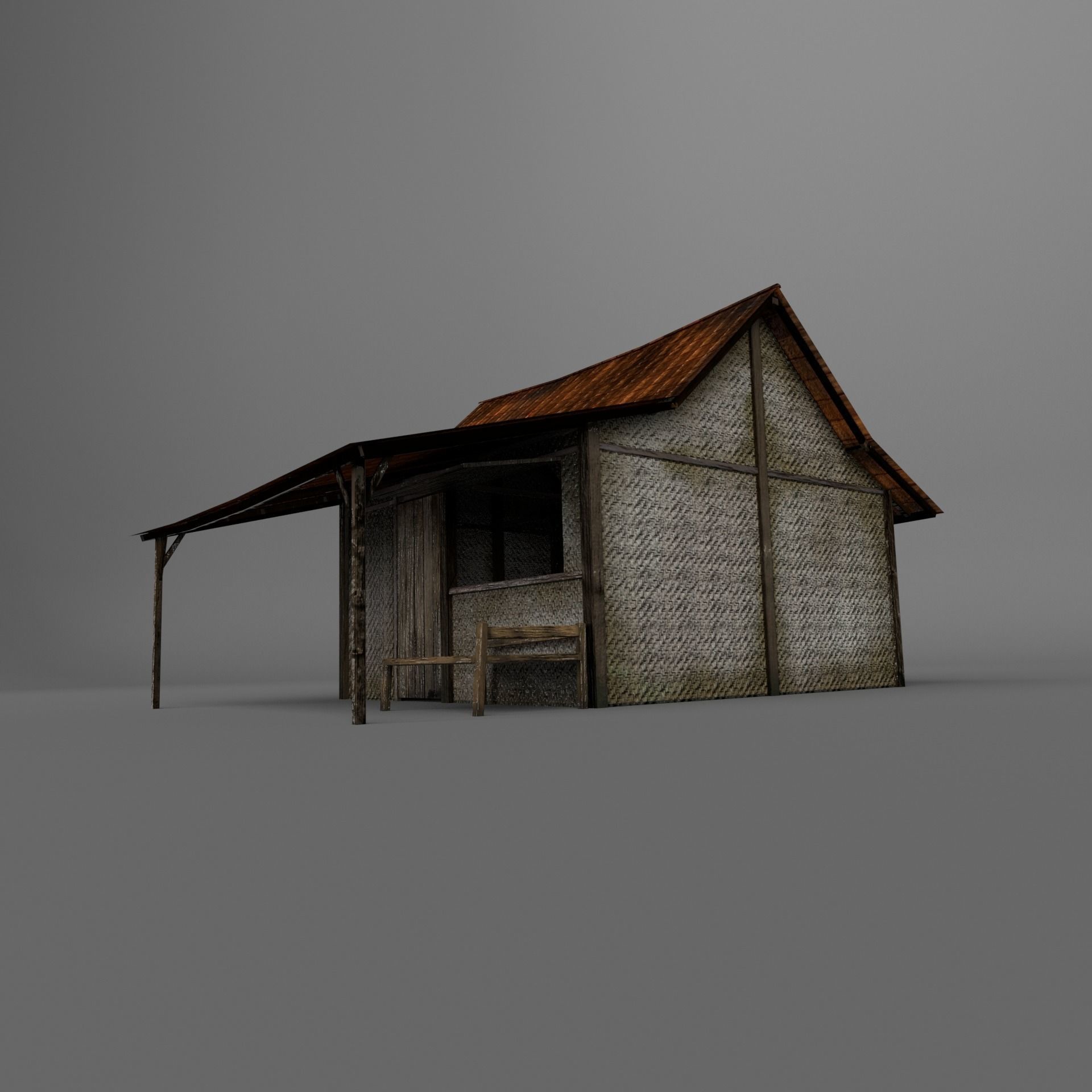 Small Hut with Bamboo Wall - 3D Model Low-poly 3D model_2