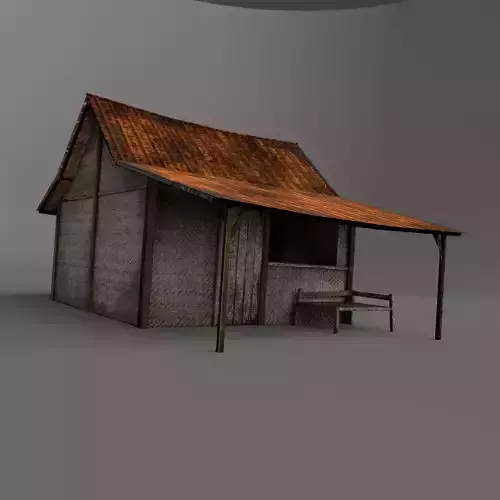 Small Hut with Bamboo Wall - 3D Model
