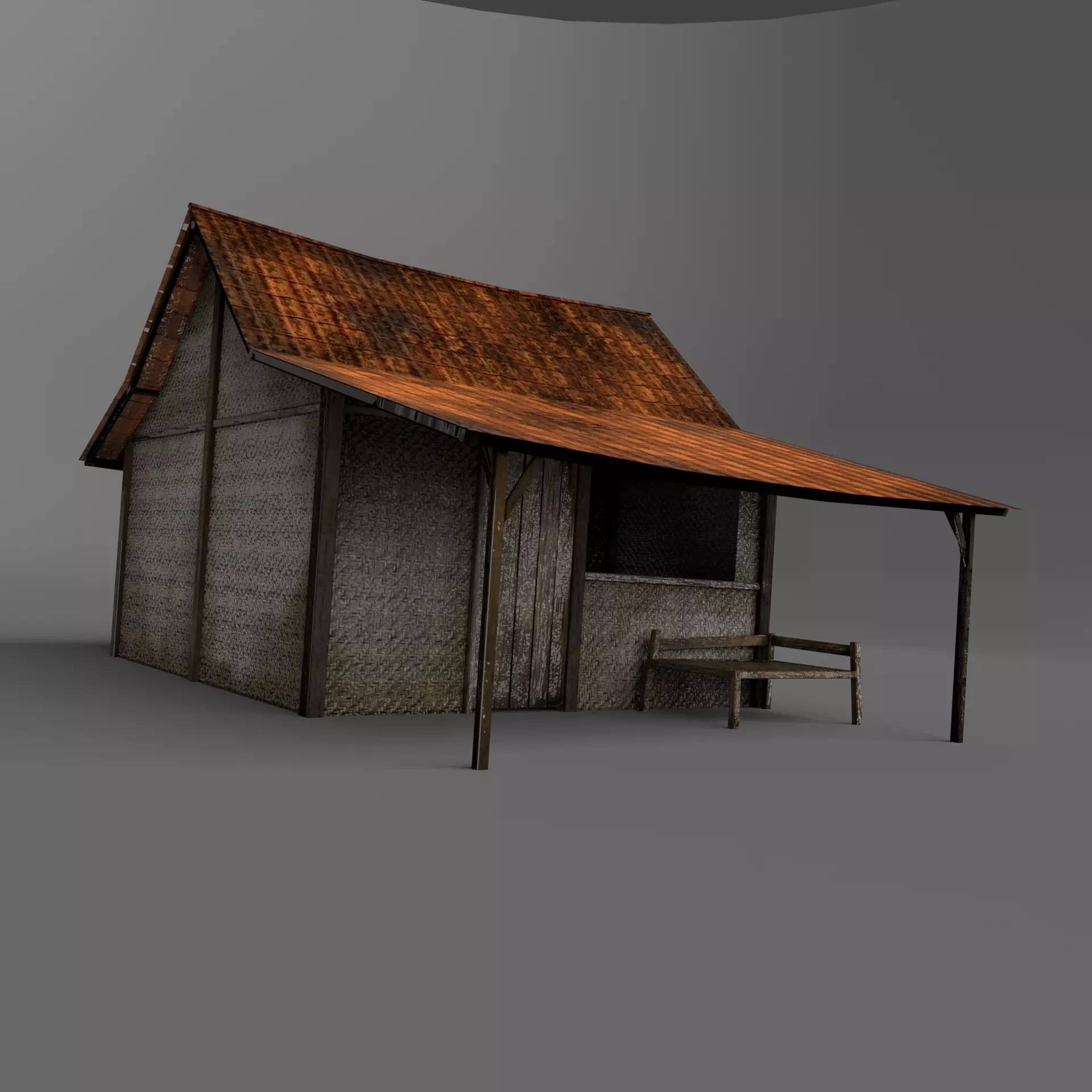 Small Hut with Bamboo Wall - 3D Model Low-poly 3D model_0